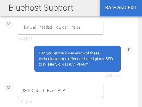 Bluehost Technologies Chat