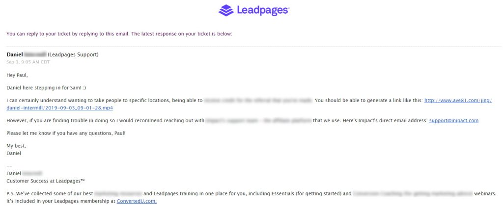 Leadpages Support Email With Video Clip