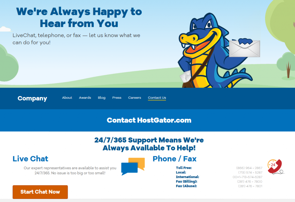 HostGator Customer Support Page