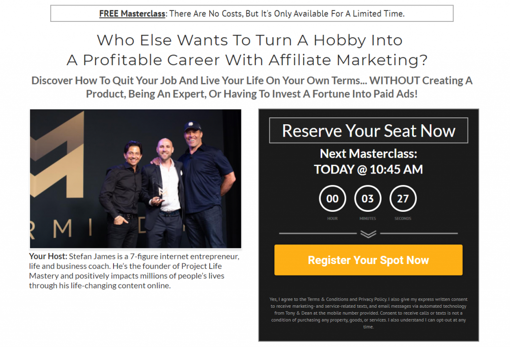 Affiliate Marketing Mastery MasterClass Signup