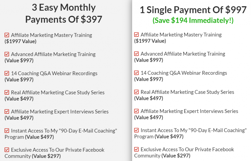 Affiliate Marketing Mastery Pricing