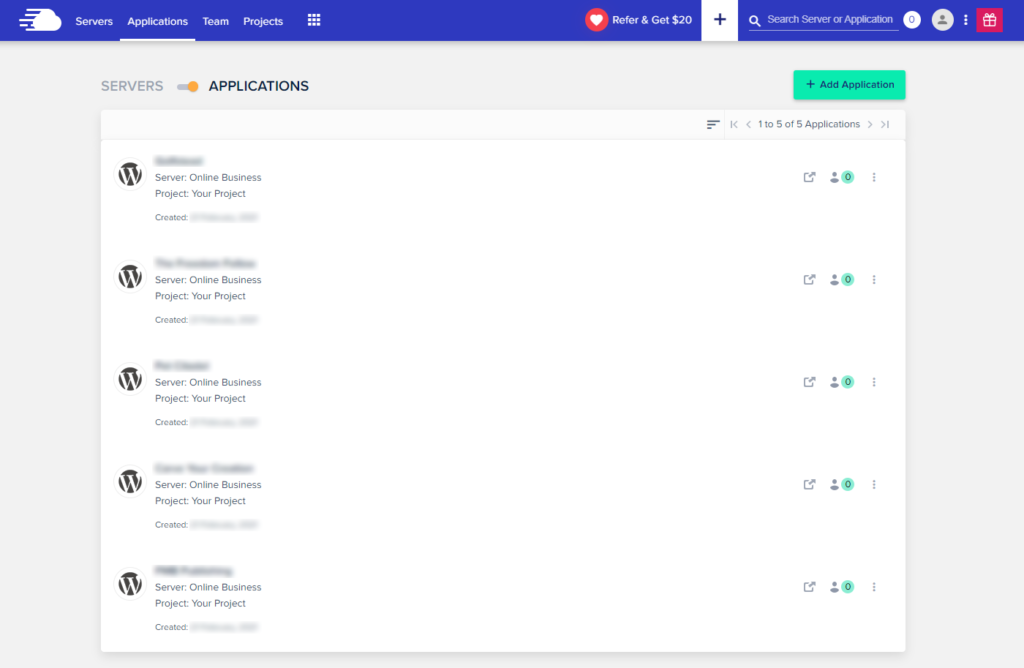 Cloudways Applications Tab